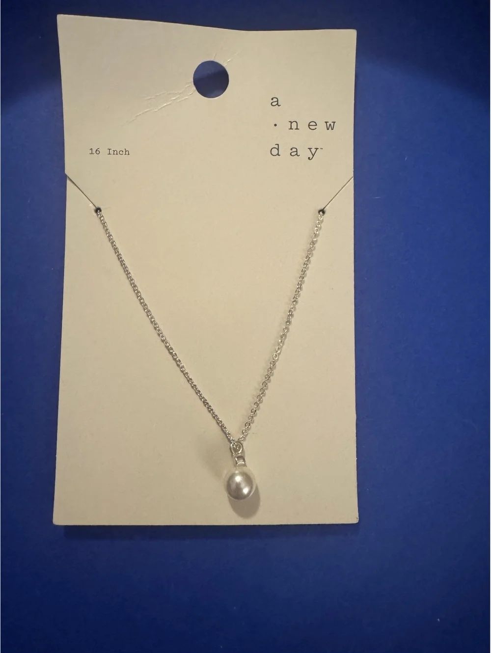 A New Day 16-Inch Silver-Tone Necklace with Baby Pearl Pendant, New with Tags